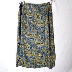JM Collection Womens Midi Wrap Skirt Size Medium Blue Green Paisley Boho Style